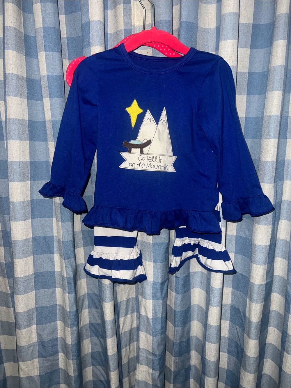Navy Ruffled Mountain Graphic Top & Striped Ruffle Pants Set